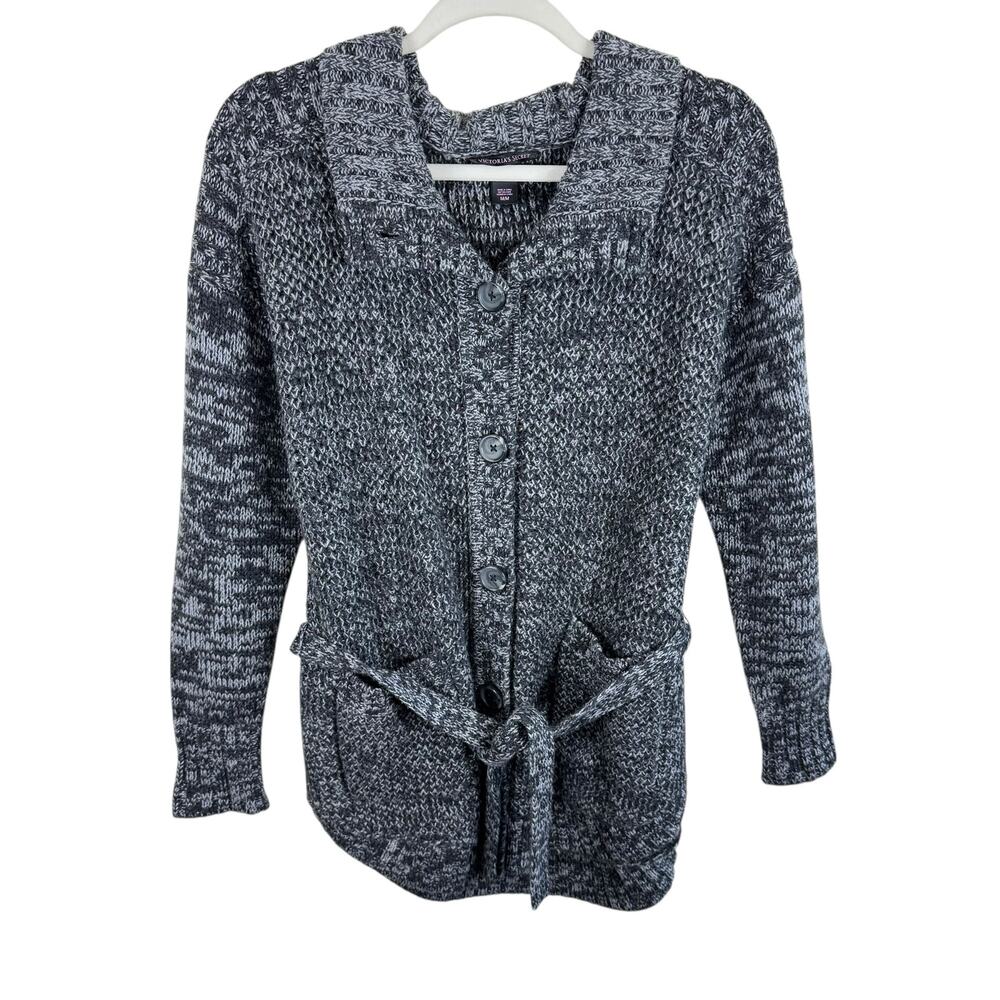 Victoria's Secret Gray Wool Blend Belted Chunky Knit Button Up Cardigan M